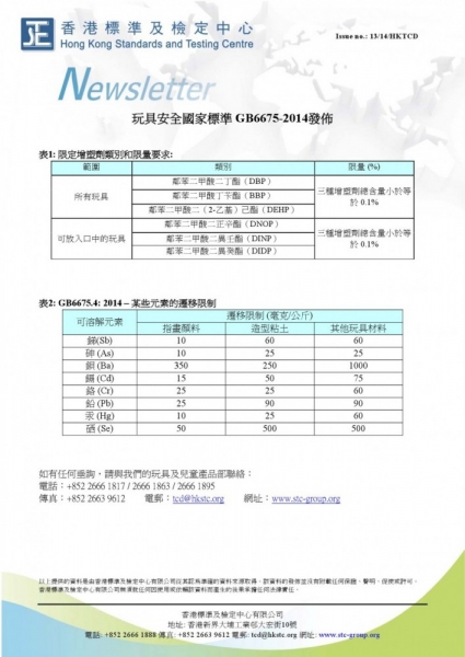 STC, 玩具安全國家標準GB6675-2014發佈,