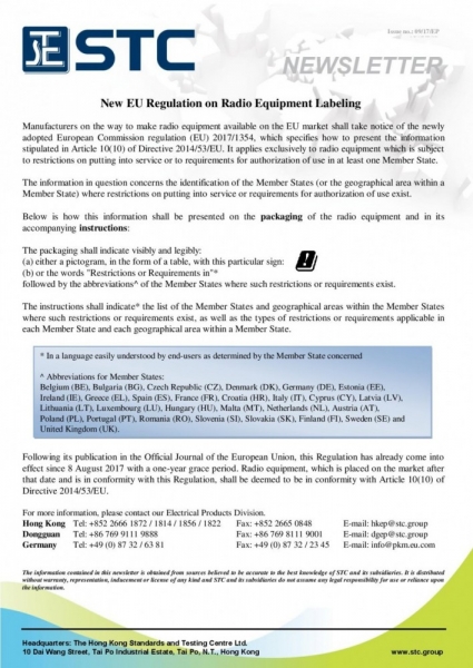 STC, New EU Regulation on Radio Equipment Labeling, European Commission, Directive 2014/53/EU,
