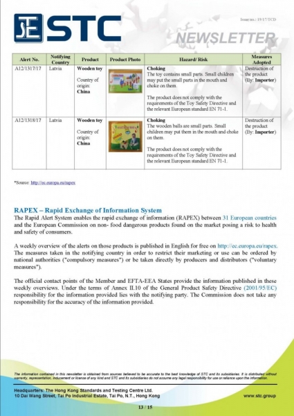 STC, Recall Summary – Toys in Europe and the US (Sep 2017),