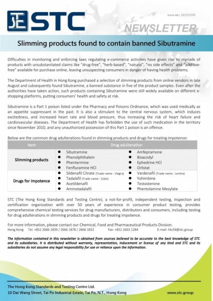 STC, Slimming products found to contain banned Sibutramine,