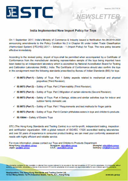 STC, India Implemented New Import Policy for Toys,