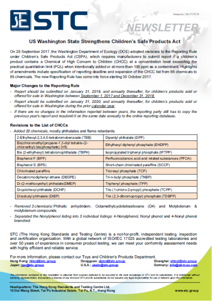 STC, US Washington State Strengthens Children’s Safe Products Act,