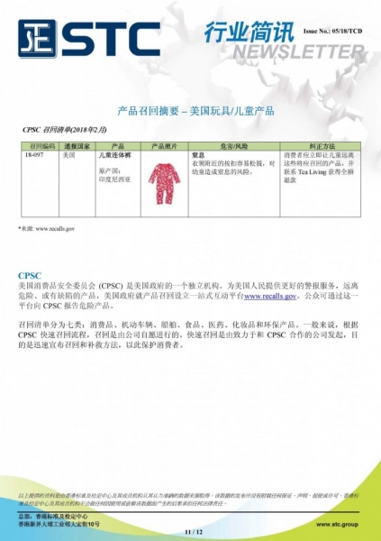 STC, 欧洲 & 美国玩具召回摘要 - 2018年2月,