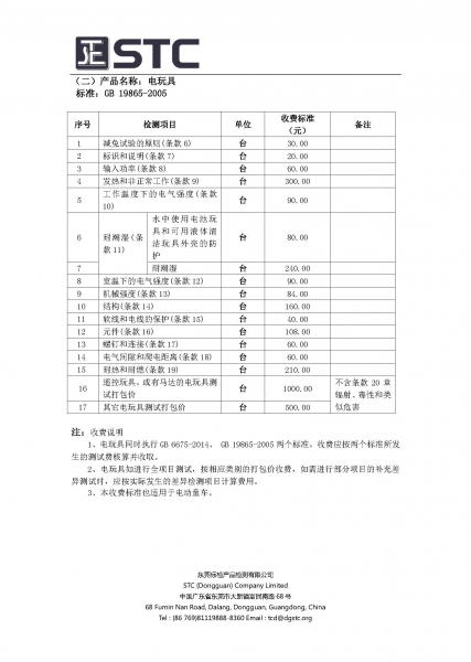 STC玩具产品强制性产品认证检测收费标准