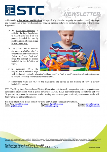STC, Canada Amends the Toys Regulations (Magnetic Toys): SOR/2018-138,