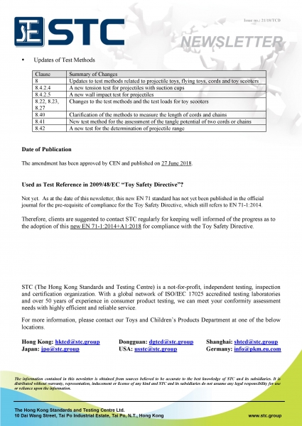 STC, What's New - EU Toy Standard EN 71-1:2014+A1:2018,