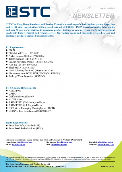 STC, Recall Summary – Toys in Europe and the US (Oct 2018),