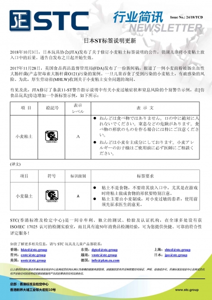 STC, 日本ST标签说明更新,