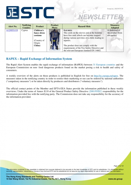 STC, Recall Summary – Toys in Europe, the US and Australia (Mar 2019),