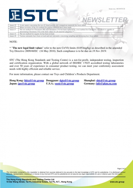STC, New European standard for toy safety: CEN published  EN 71-3:2019 'Safety of toys - Part 3: Migration of certain elements',