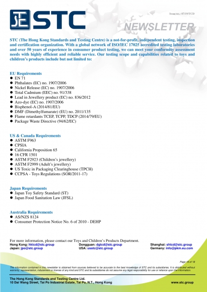 STC, Recall Summary – Toys in Europe, the US and Australia (Jun 2019),