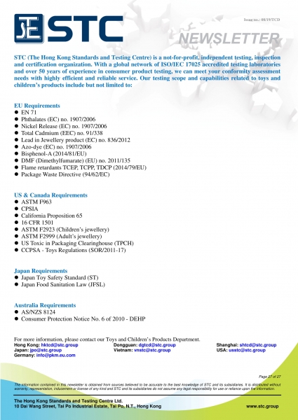 STC, Recall Summary – Toys in Europe, the US and Australia (Jul 2019),