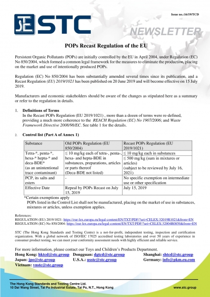 STC, POPs Recast Regulation of the EU,