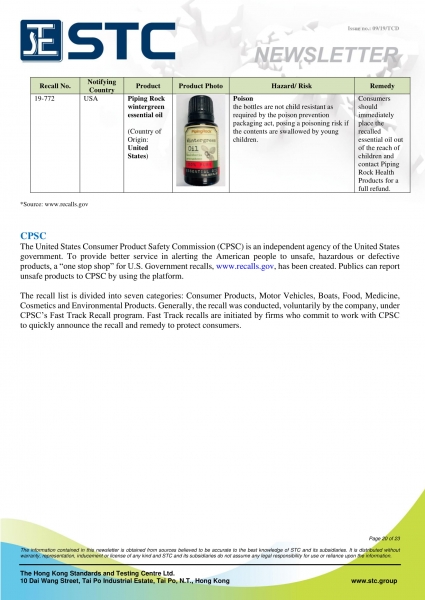 STC, Recall Summary – Toys in Europe, the US and Australia (Aug 2019),