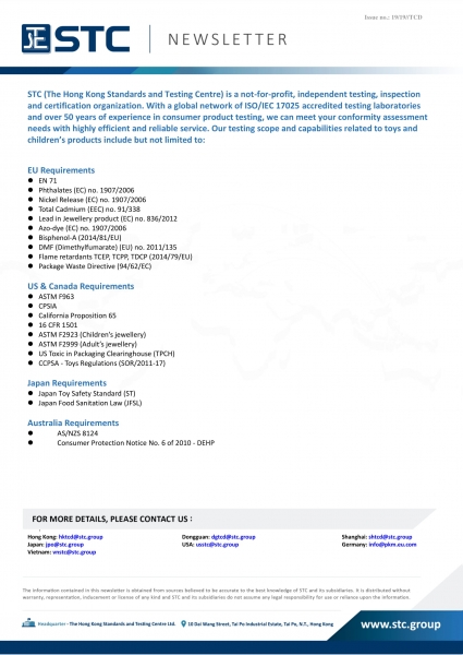 STC, Recall Summary – Toys in Europe, the US and Australia (Sep 2019),