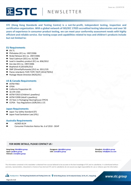 STC, Recall Summary – Toys in Europe, the US and Australia (Oct 2019),