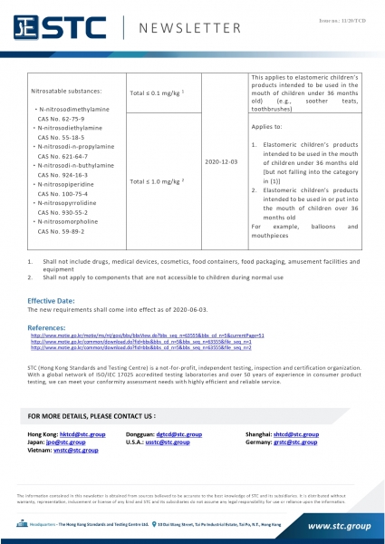 STC, Notice of Revision of Common Safety Standards for Children's Products from Korea,