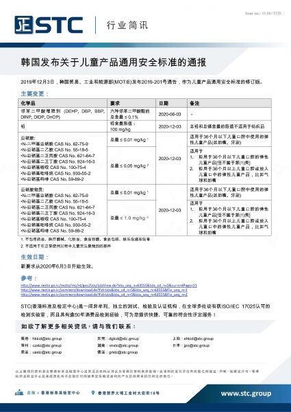 STC, 韩国发布关于儿童产品通用安全标准的通报,