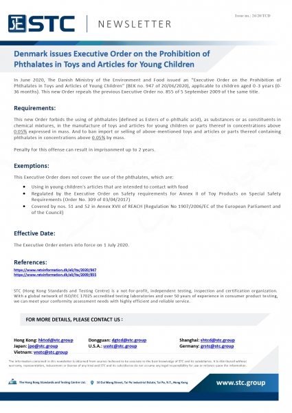 STC, Denmark issues Executive Order on the Prohibition of Phthalates in Toys and Articles for Young Children,