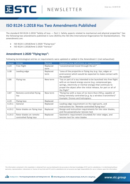 STC, ISO 8124-1:2018 Has Two Amendments Published,