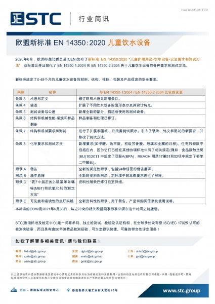 STC, 欧盟新标准 EN 14350:2020 儿童饮水设备,