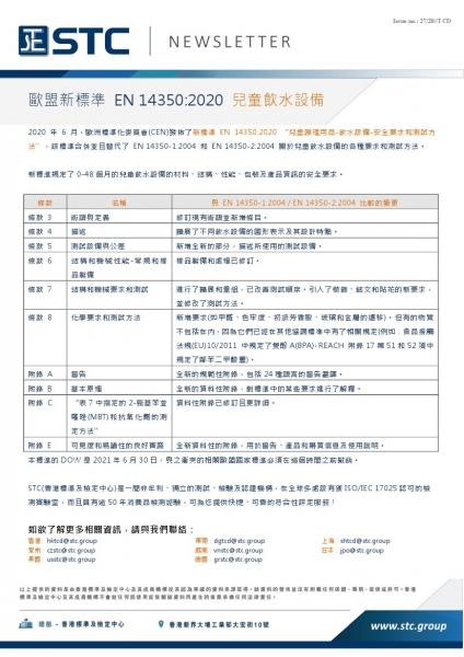 STC, 歐盟新標準 EN 14350:2020 兒童飲水設備,