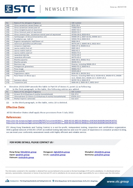 STC, EU The Labelling and Prohibition of Allergenic Fragrances in Toys,