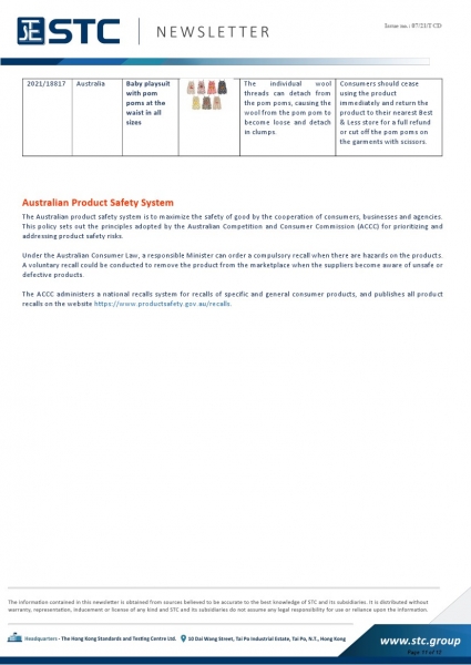 STC, Recall Summary – Toys in Europe, the US, Australia (Jan 2021),