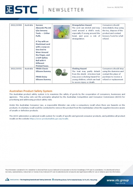 STC, Toy Recall Summary Dec 2021, Toys in Europe, the US, Australia, Safety Gate: the EU rapid alert system for dangerous non-food products, CPSC, Australian Product Safety System.