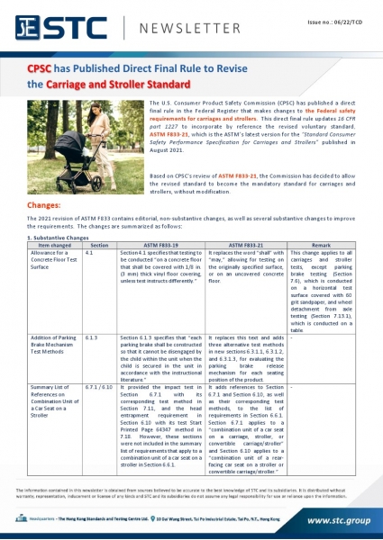 The U.S. Consumer Product Safety Commission (CPSC) has published a direct final rule in the Federal Register that makes changes to the Federal safety requirements for carriages and strollers. This direct final rule updates 16 CFR part 1227 to incorporate 