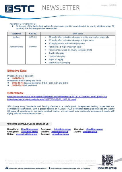 On 2022-04-13, the United Kingdom (UK) notified the Committee on Technical Barriers to Trade (notification ref: G/TBT/N/GBR/47) of the World Trade Organization (WTO) about their amendments to their Toys (Safety) Regulation 2011 (“the Toys Regulations”) an