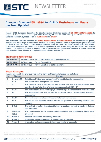 In April 2022, European Committee for Standardization (CEN) has published EN 1888-1:2018+A1:2022, to supersede the previous versions (EN 1888-1:2018/FprA1 and EN 1888-1:2018) for 