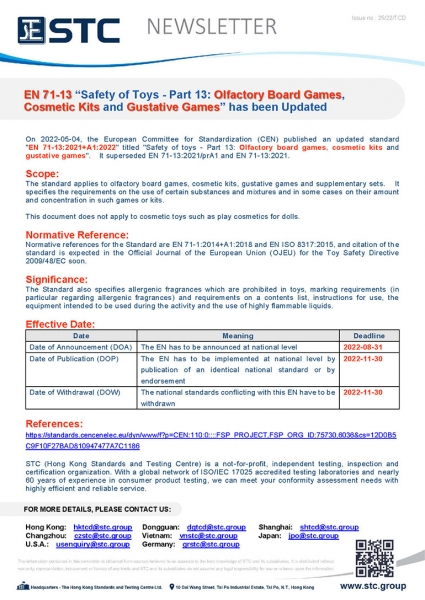 On 2022-05-04, the European Committee for Standardization (CEN) published an updated standard 