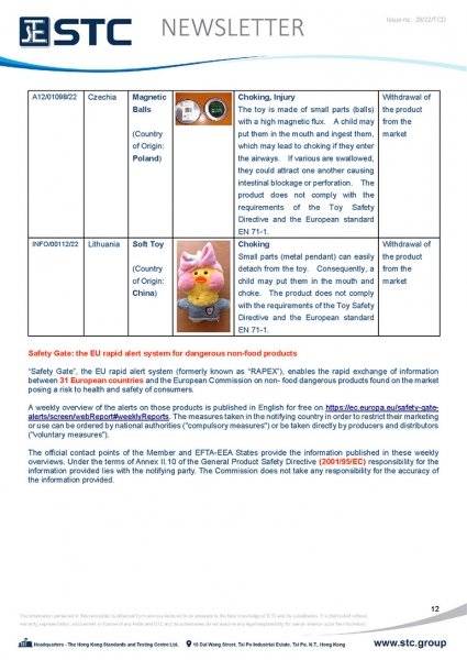 STC, Toy Recall Summary Jul 2022 Toys in Europe, the US, Australia, Safety Gate: the EU rapid alert system for dangerous non-food products, CPSC, Australian Product Safety System.